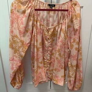 Mittoshop Women's Floral Blouse - Peach and Mustard